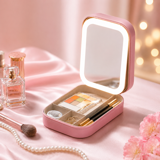 Hanglow LED Mirror Cosmetic Organizer With Case